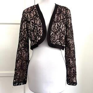Vintage CDC Caren Desiree Company Black Lace Bolero Jacket Size 12 Cropped Shrug
